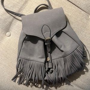 Grey Fringe Mini Backpack